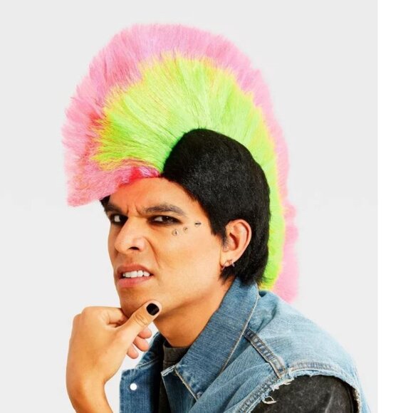 Neon Mohawk Wig Halloween Costume Accessory Adult Teen 14+ - Picture 1 of 3